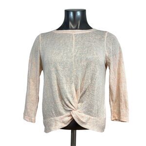 Bossini Women's Twist Front Shirt 3/4 Sleeve Pink Silver Metallic Knit Size Med
